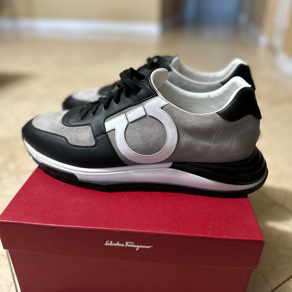 Salvatore Ferragamo Black and Gray Italian Sneakers